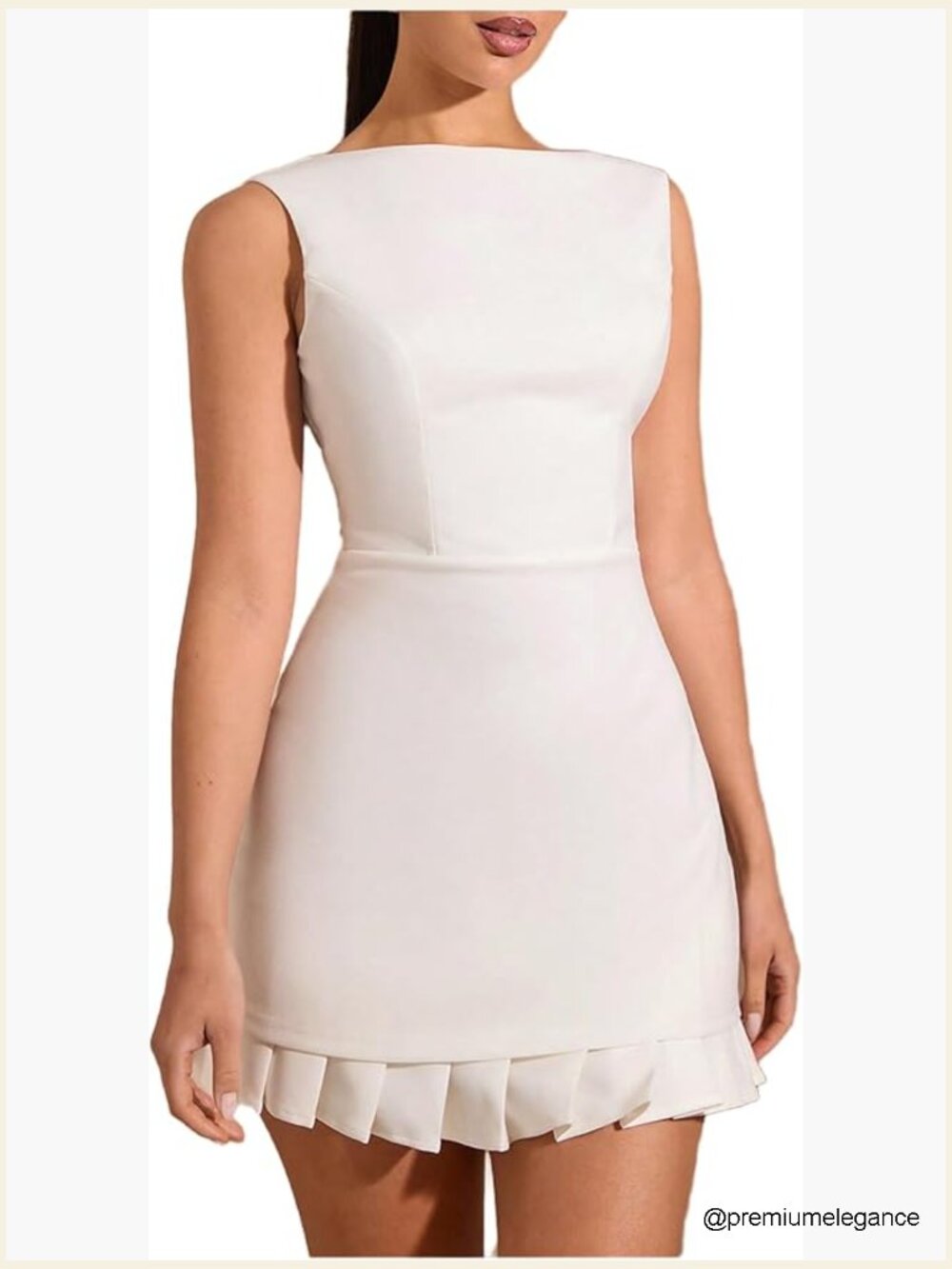 Boat Neck Pleated Mini Dress Open Back Party Club Tank Dress S M L